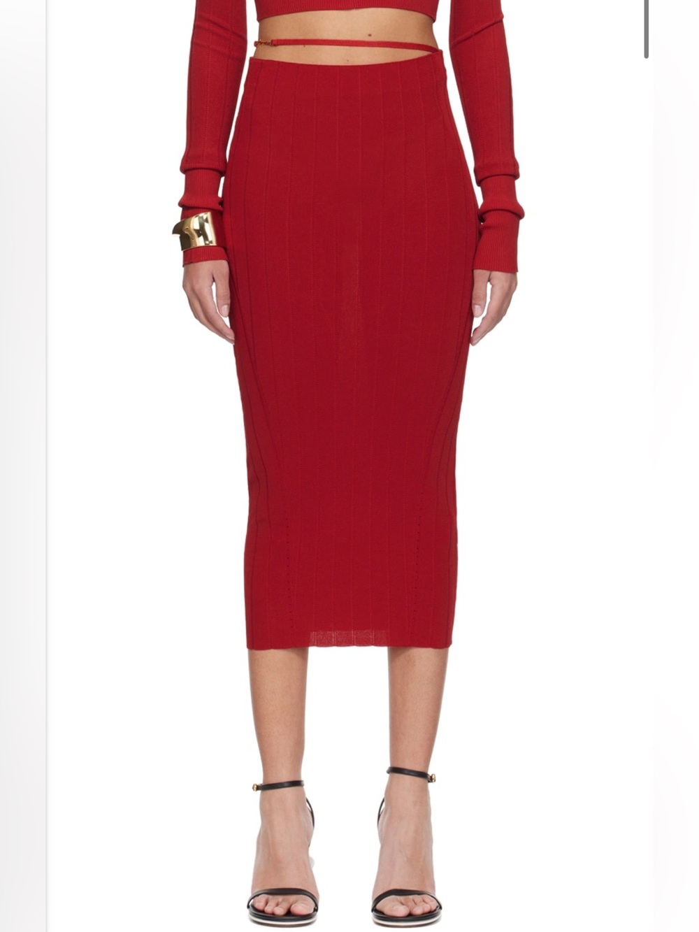 JACQUEMUS Red Ribbed  Knit Midi Skirt - Women
